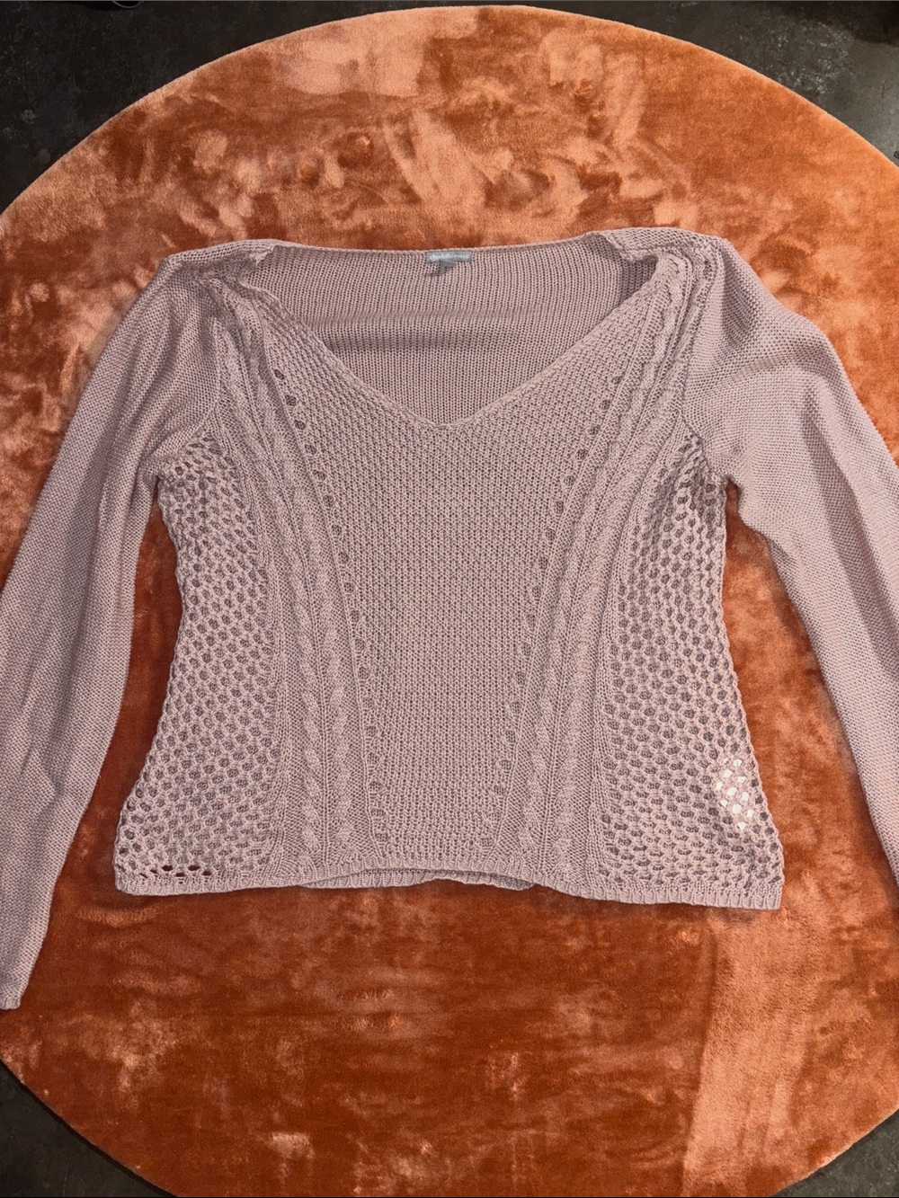 Womens Lavender V-Neck Cable Knit Sweater